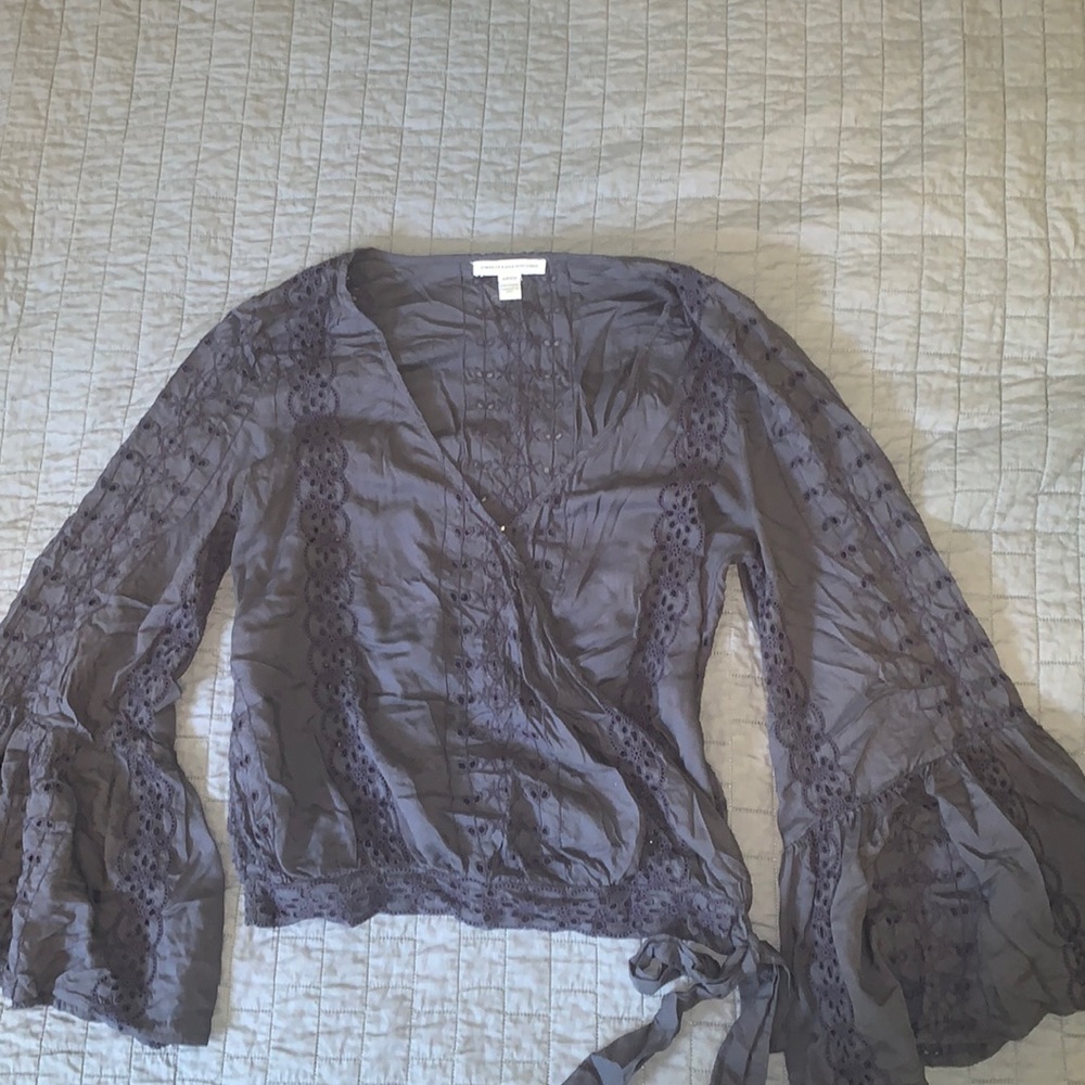 AEO charcoal eyelet bell sleeve top size S